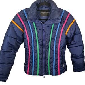 Retro Vintage Head Down Ski Jacket Coat Rainbow Stripes 80s Womens XXS Kid Large